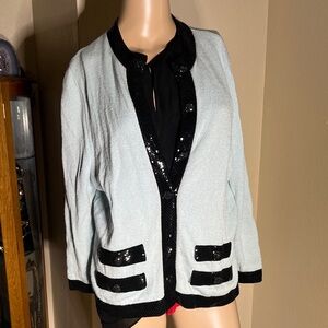 St. John Blue Knit Cardigan with Sequin Accents